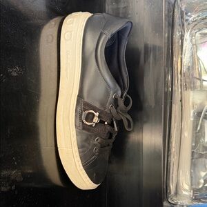 Salvatore Ferragamo Black Leather Sneakers with Cream Sole